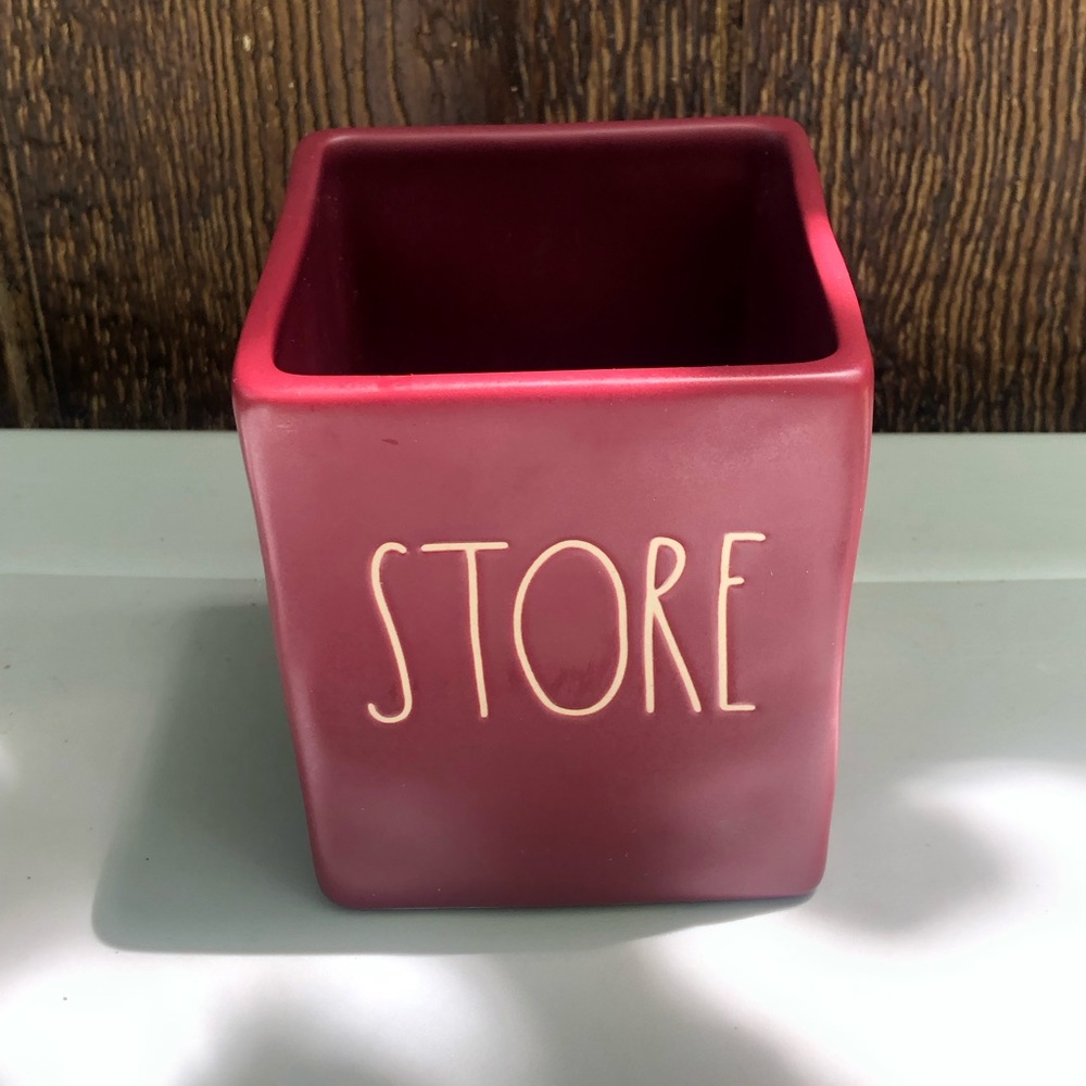 Rae Dunn burgundy ceramic container  "STORE"
